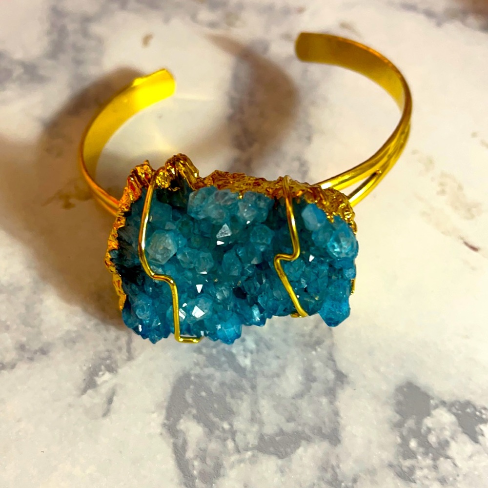 Sassy Jones Vintage Gold Cuff with Blue Crystals